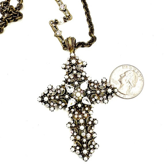Sweet Romance Lace Cross Pendant Necklace Crystal & Seed Pearls NWOT - Picture 8 of 11